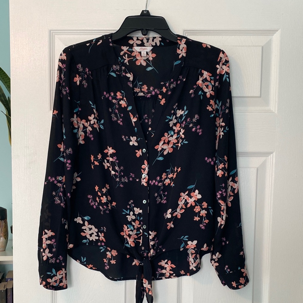 Candie's Black and Pink Floral Blouse